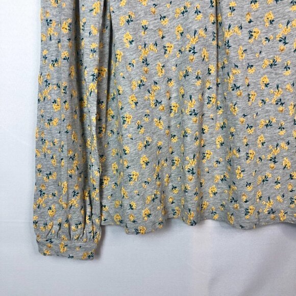 Lucky Brand Gray Peasant Yellow Floral Boho Long Sleeve Blouse M - Picture 6 of 7